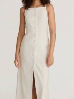 REBECCA TAYLOR LINEN BUTTON FRONT MIDI DRESS - MILK - $490!!!
